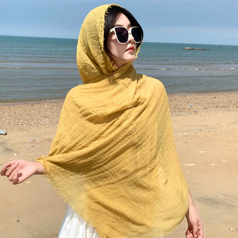 K634 Qinghai Lake Chaka Salt Lake Desert Summer Red Travel Cotton and Linen Scarf Women&#039;s Sunscreen Shawl National Style Silk Scarf