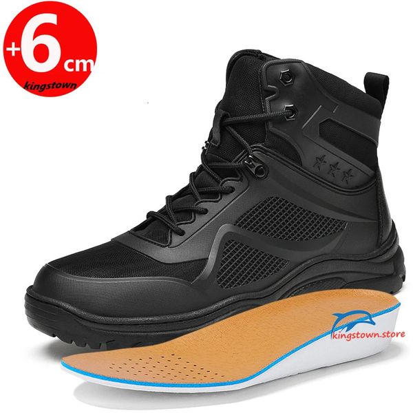 Outdoor Boots Men Leather Elevator Shoes Booster Height Increase Insoles 6cm Adjustable Lifts for Man Plus Size 38- 240620