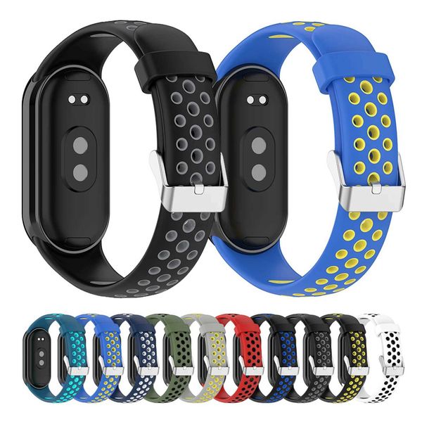 High Quality Silicone strap suitable for Mi Band 9 dual color breathable smart Wah Wahband replacement bracelet suitable for Mi Band 8 9 acc
