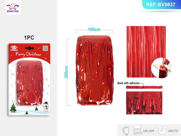 BV0637-BV0637-BV0637-christmas bright red rain silk curtain 1*2m 1pc