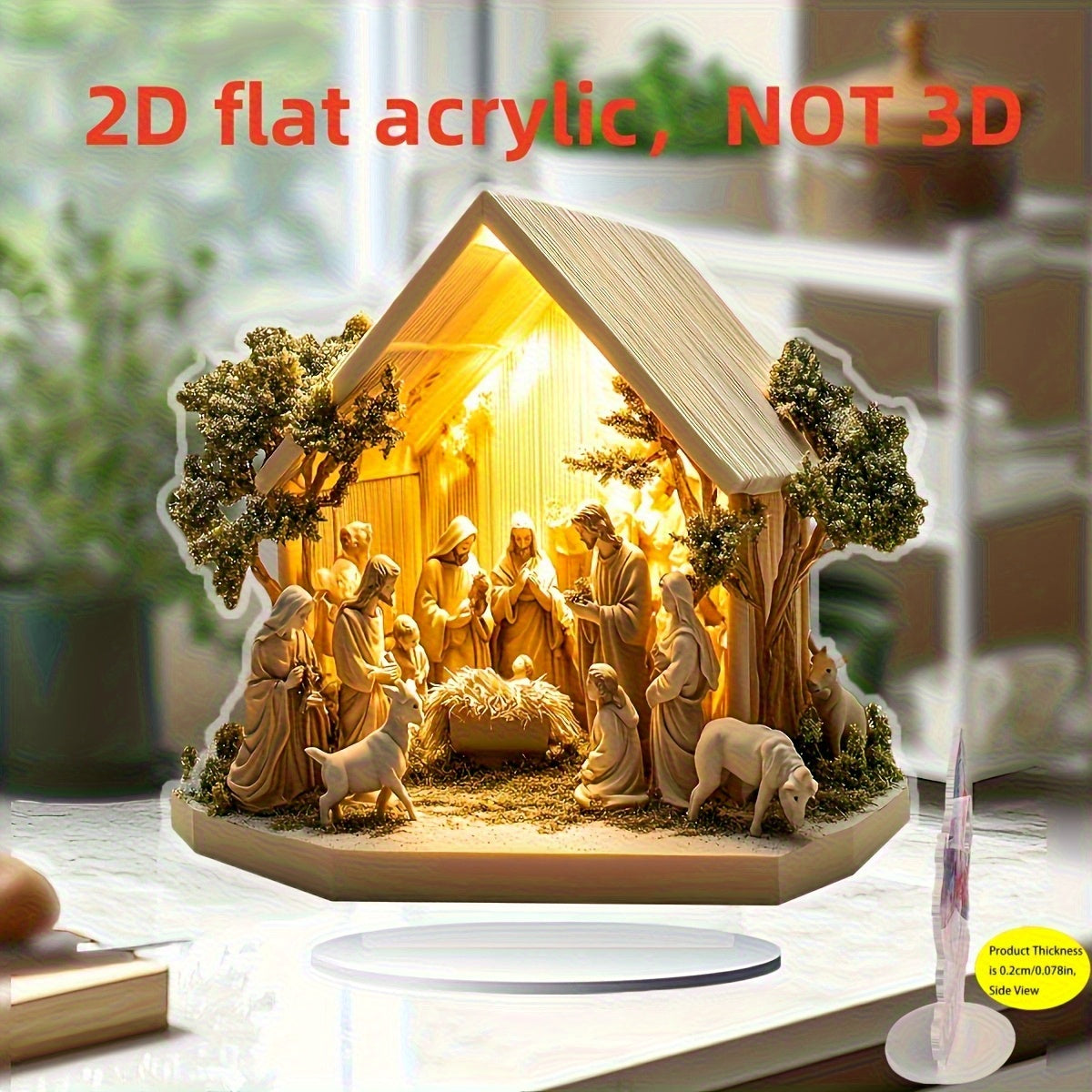 TEMU 2d Flat, 2dflat 1 Plastic Nativity Scene Desktop Decoration- Classic Bohemian Style, Christmas, Easter, Hanukkah, Thanksgiving, And Valentine's