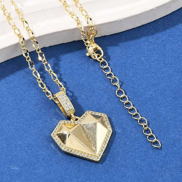 Collares con colgante de corazón de circonita cúbica transparente micro pavé de latón