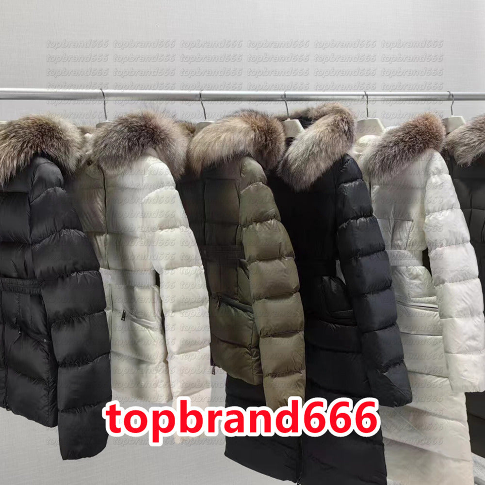 Women Down Jacket Designer Women Winter Jacket Natural Fur Collar Long Coat Premium Puffer Jackets Waist Retraction Coat Female Designer Coats Outer