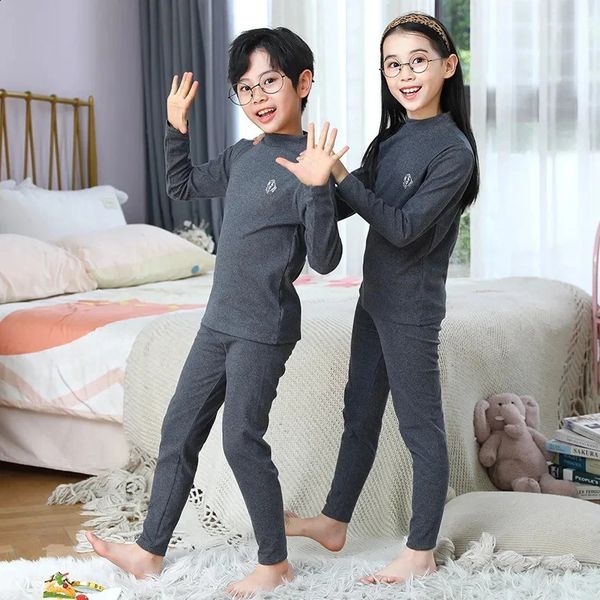 Boy Girl Thermal Sleepwear Sets Kids Autumn Winter Underwear Suit Children PajamPants 2Pcs Teenager No Trace Homewear Clothes 241116