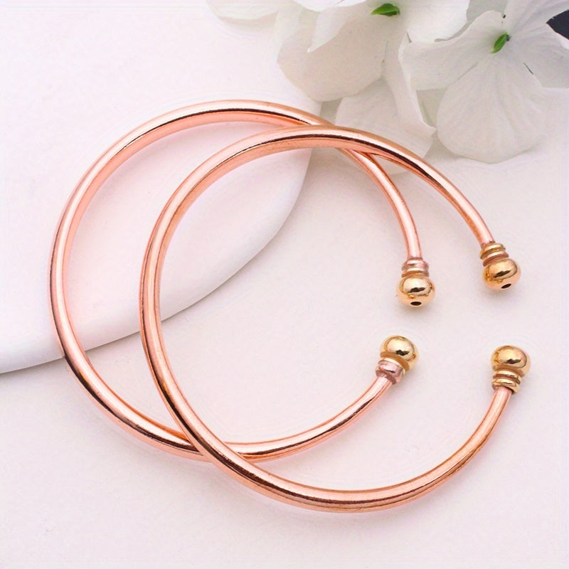 TEMU 2 Stylish Open Bangle Bracelets, Made Of Pure Copper, Suitable For All , Perfect As A Gift Or Holiday Present For Mom And Colleagues
