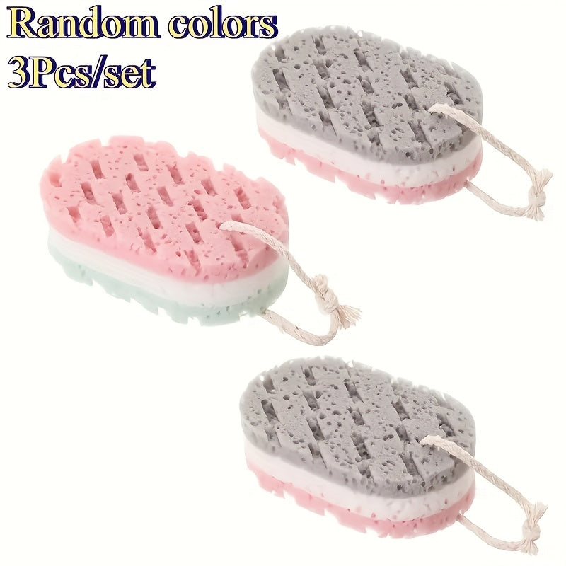 TEMU 3pcs Bathroom Sponge - Gentle Exfoliating Cleanser, 3 Rich Foam, Low Allergenicity And Quick Drying, Cleanses Types, Unscented, Durable And