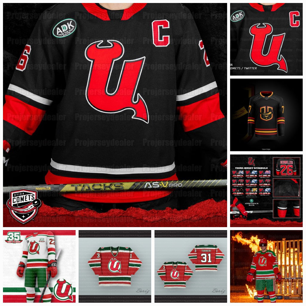 Utica Comets AHL 2024 Devil-U Hockey Jersey Xavier Parent Kyle Criscuolo Graeme Clarke Max Willman Timur Ibragimov Simon Nemec Justin Dowling Joseph