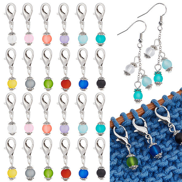 120Pcs 12 Colors Round Glass Pendant Stitch Markers