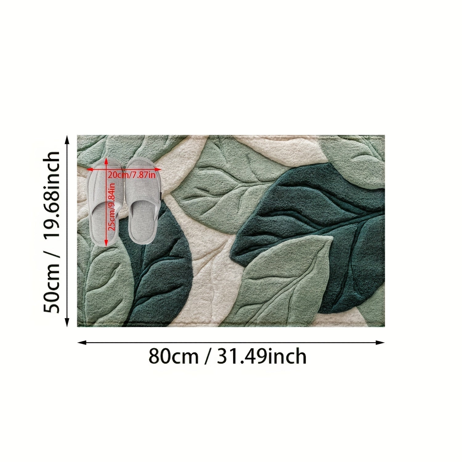 TEMU 2d Printing Green Leaf Pattern Plush Microfiber Bath Mat - Slip-resistant, Quick-drying, And Moisture-absorbing, An For Home Decor And Holiday