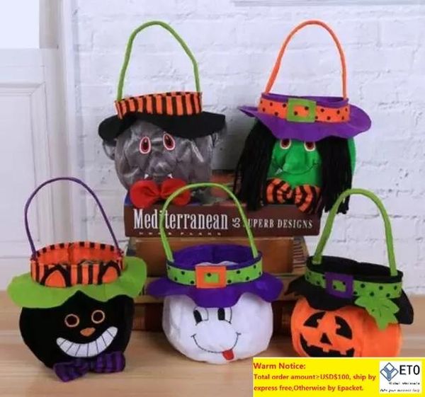 New Halloween Pumpkin Bucket Cartoon Vampire Black Cat Ghost Witch Handbags Halloween Candy Bag Party Gift Candy Bags