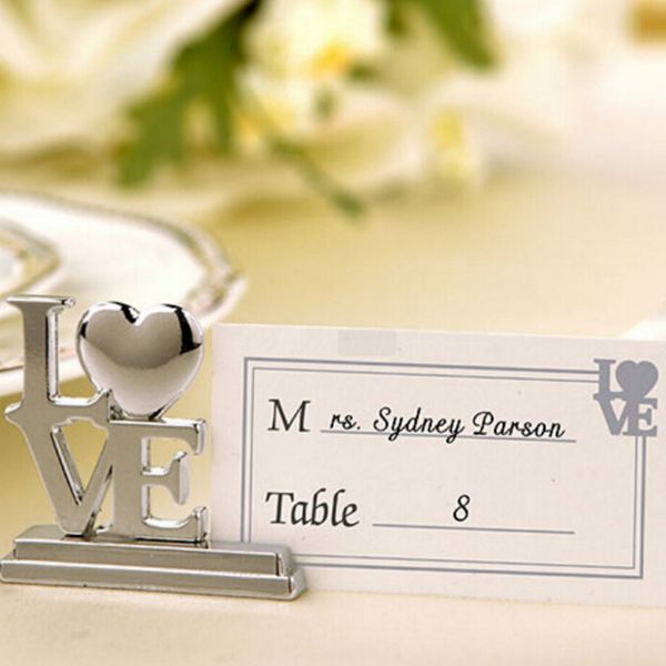 Creativity Silver LOVE Card Holder Files Wedding Table Seat Number Holders Love Desktop Photo Cards Clip Party Tables Decor BH7845