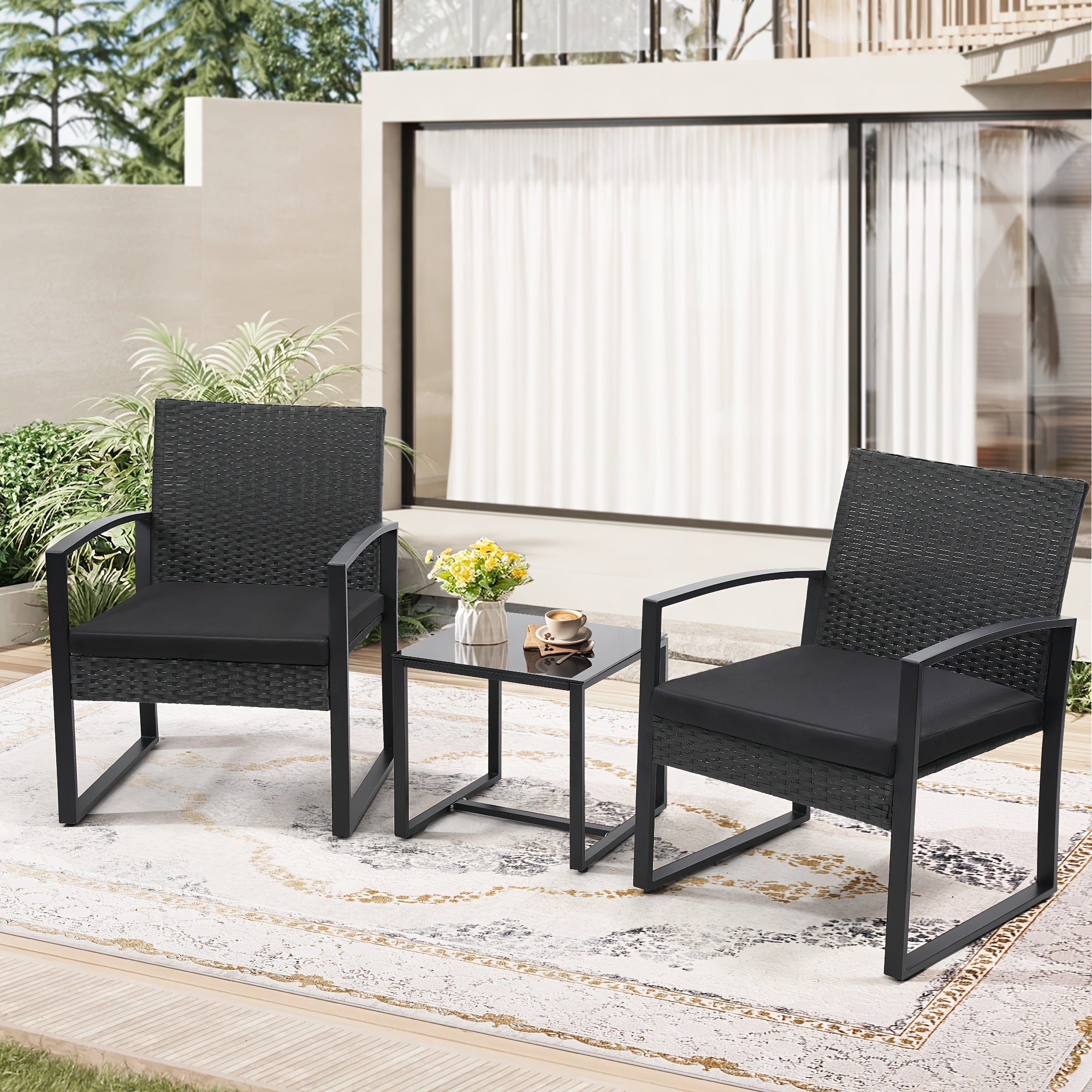 TEMU Outdoor Patio Furniture Set, Wicker For 3 People Conversation Set Includes 2 Waterproof Chairs, Thick Cushions And 1 Small Bar Table, Safety