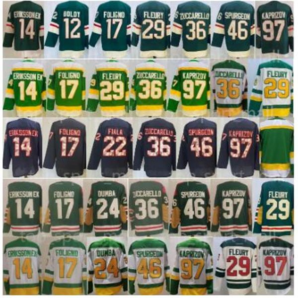 2024 Men Reverse Retro Hockey Kirill Kaprizov Jerseys Marc-Andre Fleury Jared Spurgeon Marcus Foligno Kevin Fiala Mats Zuccarello Matt Dumba