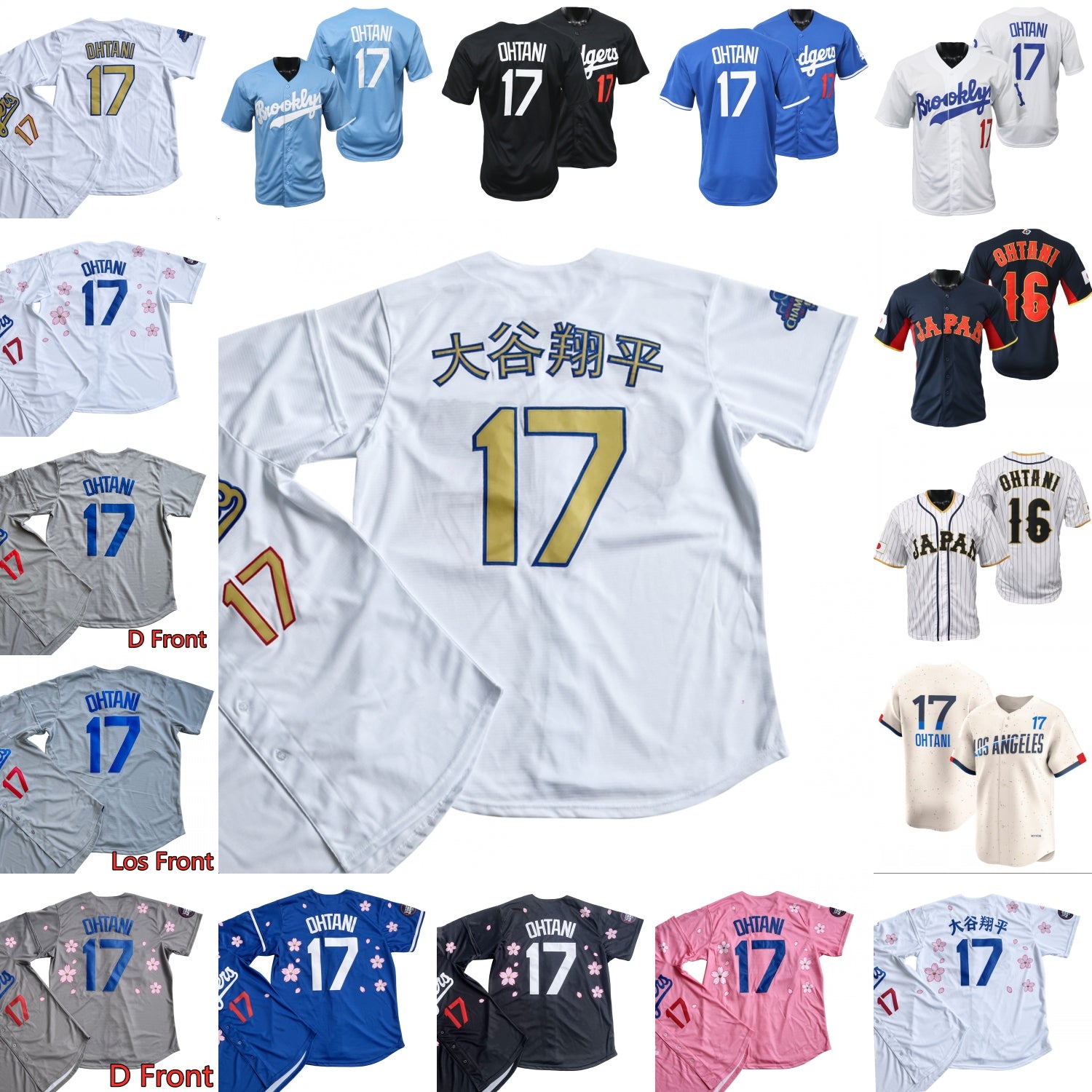 City Shohei Ohtani Baseball Jersey Team USA Kanji Name Brooklyn Tokyo Pink White Blue Grey Men Women Youth