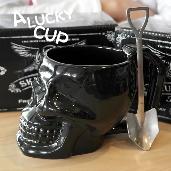 Black 3D Creative Skull Cup Ceramic Coffee Cup Large Beverage Cup Mens Halloween Gift 420ml Skull Cup Fun Cup CL11291 240820