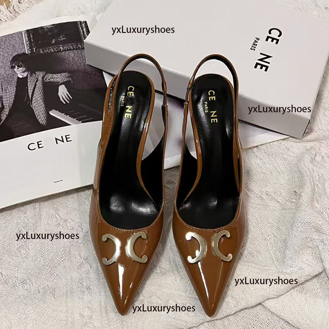 2024 Designer Paris fashion New women&#039;s mid-heel sandals Elegant famous triangle landmark toe sandals women&#039;s backless luxury shoes women&