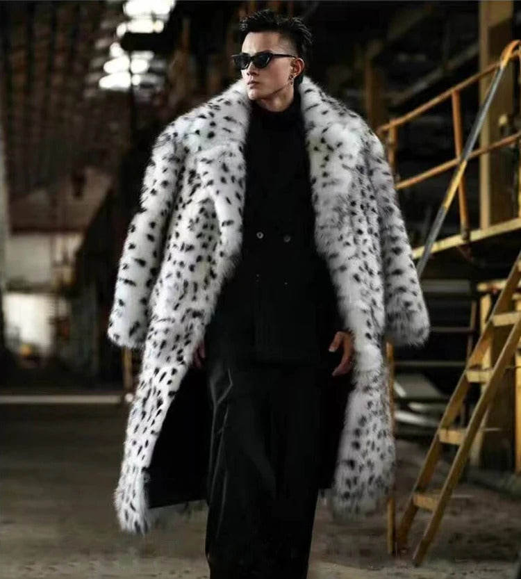 leopard print fur integrated man coat long suit collar fox fur coat trend winter warm fur jacket 241126