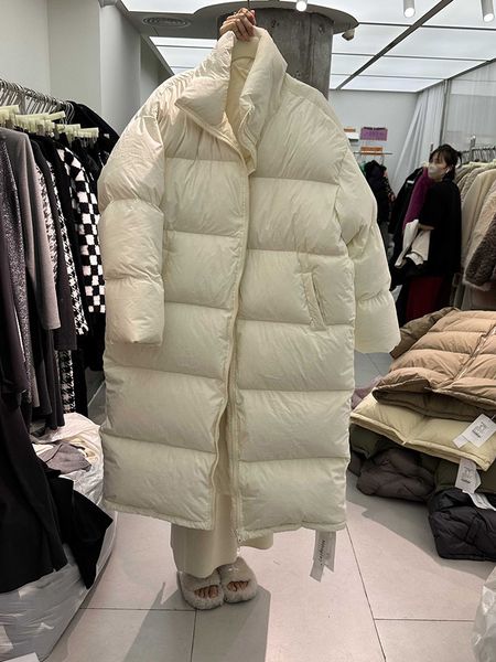 Women&#039;s Down Parkas Ailegogo Autumn Winter Women Stand Collar Loose White Duck Parka Casual Female Thick Warm Long Coat Outwear 221205