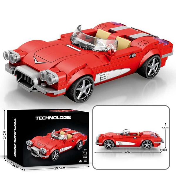 Red Convertible Sports Car Model Building Blocks Set 311 PCS Racing Vehicle Bricks Collection Toy Kit for Adult Kid Boy 8+ Z250108