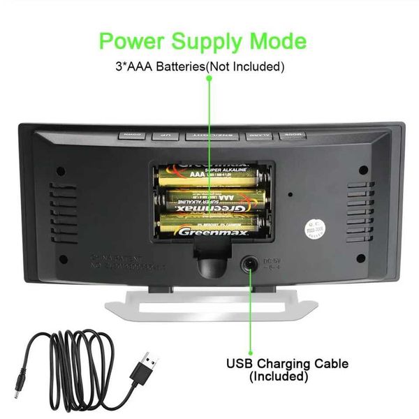 Digital Alarm Clock Large Number Table Clock Decors Curved Dimmable Mirror Clock 7 Inch BedroomT250115