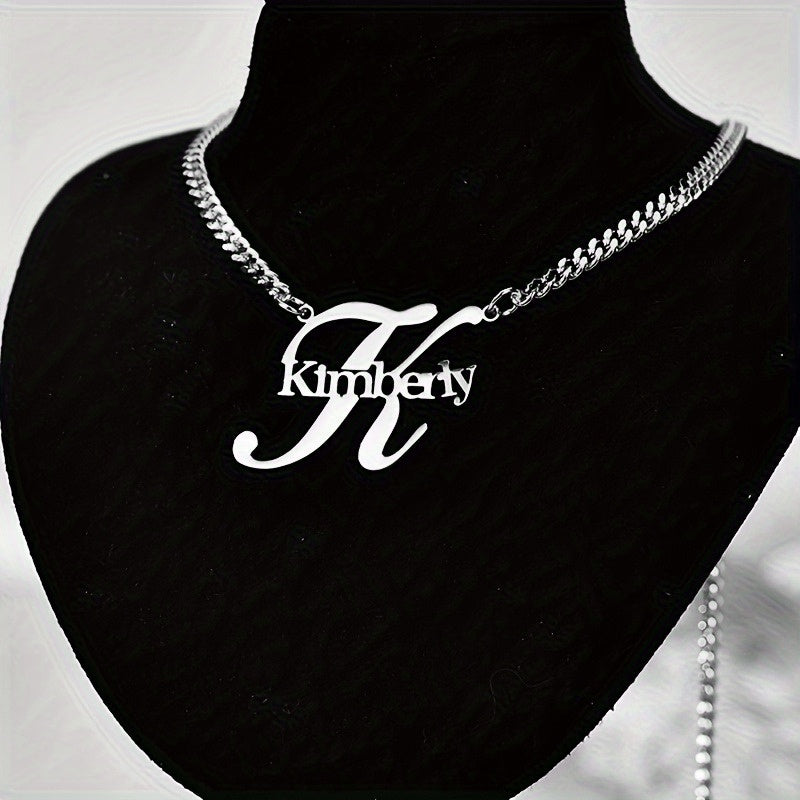 TEMU Personalized Initial Necklace - Custom Cuban Chain With Engraved Name Pendant, Cool & Stylish Jewelry Gift For Men, , Family, Couples