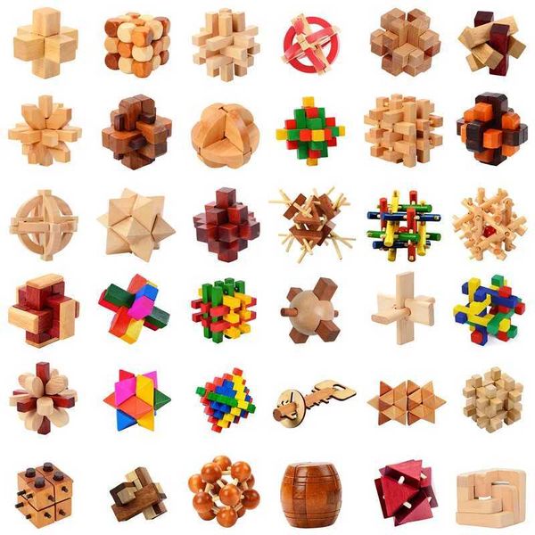 Kong Ming Lock IQ Brain Teaser Luban Lock 3D Wooden Interlock Burr Puzzle Adult Kids Play Toy Casual Puzzle C250211