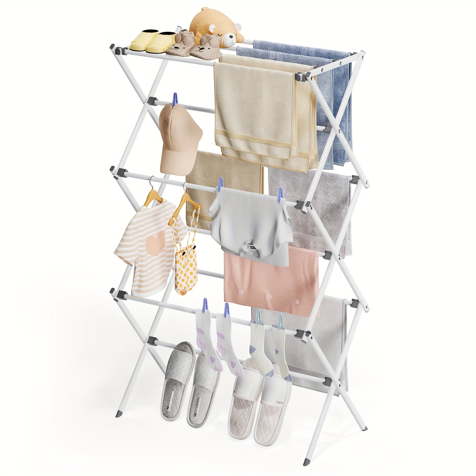 TEMU Toolf 3 Tier Foldable Clothes Drying Rack, Collapsible Laundry Drying Stand For Clothes & Towels, Space-saving Metal Clothing Dryer For Indoor &