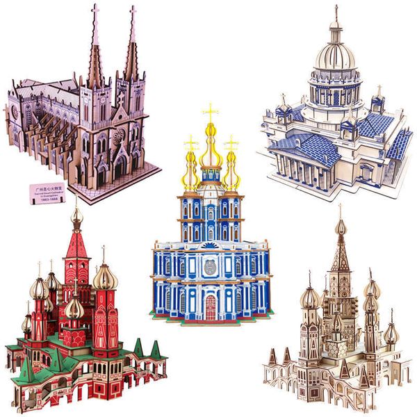 Famous DIY Petersburg Church 3D Puzzle Wooden Christ Cathedral Model Building Wood Jigsaw Toys For Children Adult Christmas Gift mas