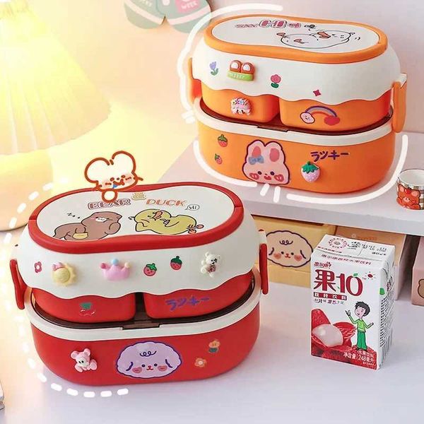 Portable Kawaii lunch box suitable for girls schools children plastic picnic lunch boxes microwave food boxes with company storage container