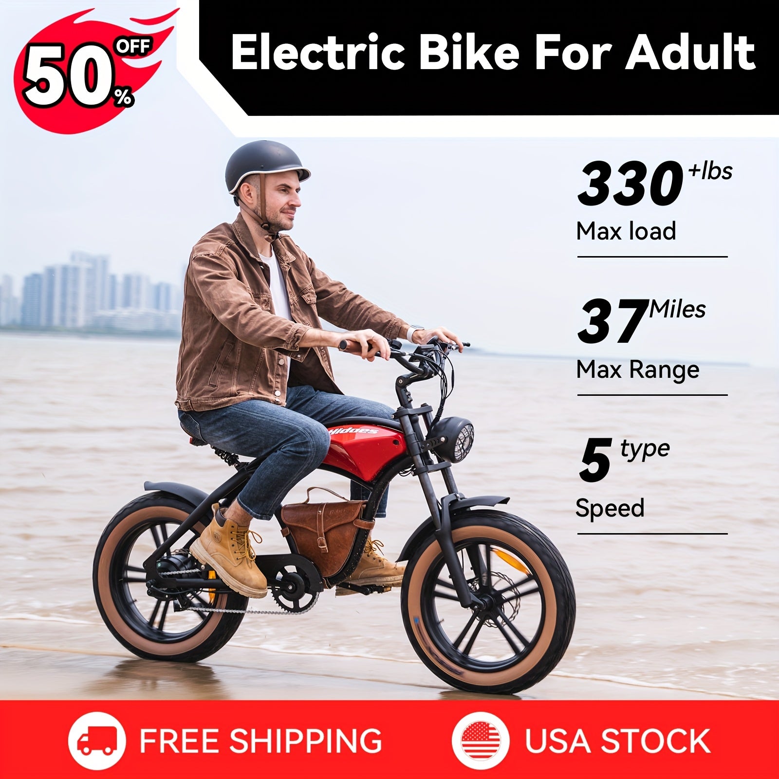 TEMU Adult Electric Mountain Bike 20-inch Wide Tire 700w 300+ Lbs Capacity Range 5-speed 48v 20ah Commuter Bike With Mudguards & Disc Brakes - Design