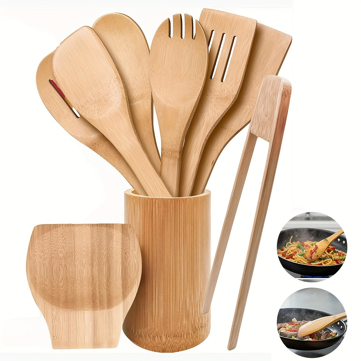 TEMU 9pcs Kitchen Cooking Tools Set, Kitchen Spatula With Storage Bracket, Wooden Spatula Spoon Kitchen Utensils Set, Gifts For Wife And Mom, Day
