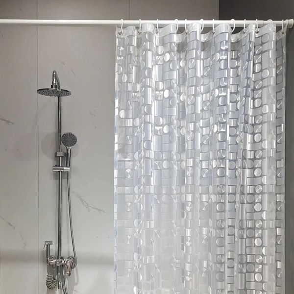 Peva shower curtain set with hooks cube pebble transparent waterproof bathroom curtain lining W240808