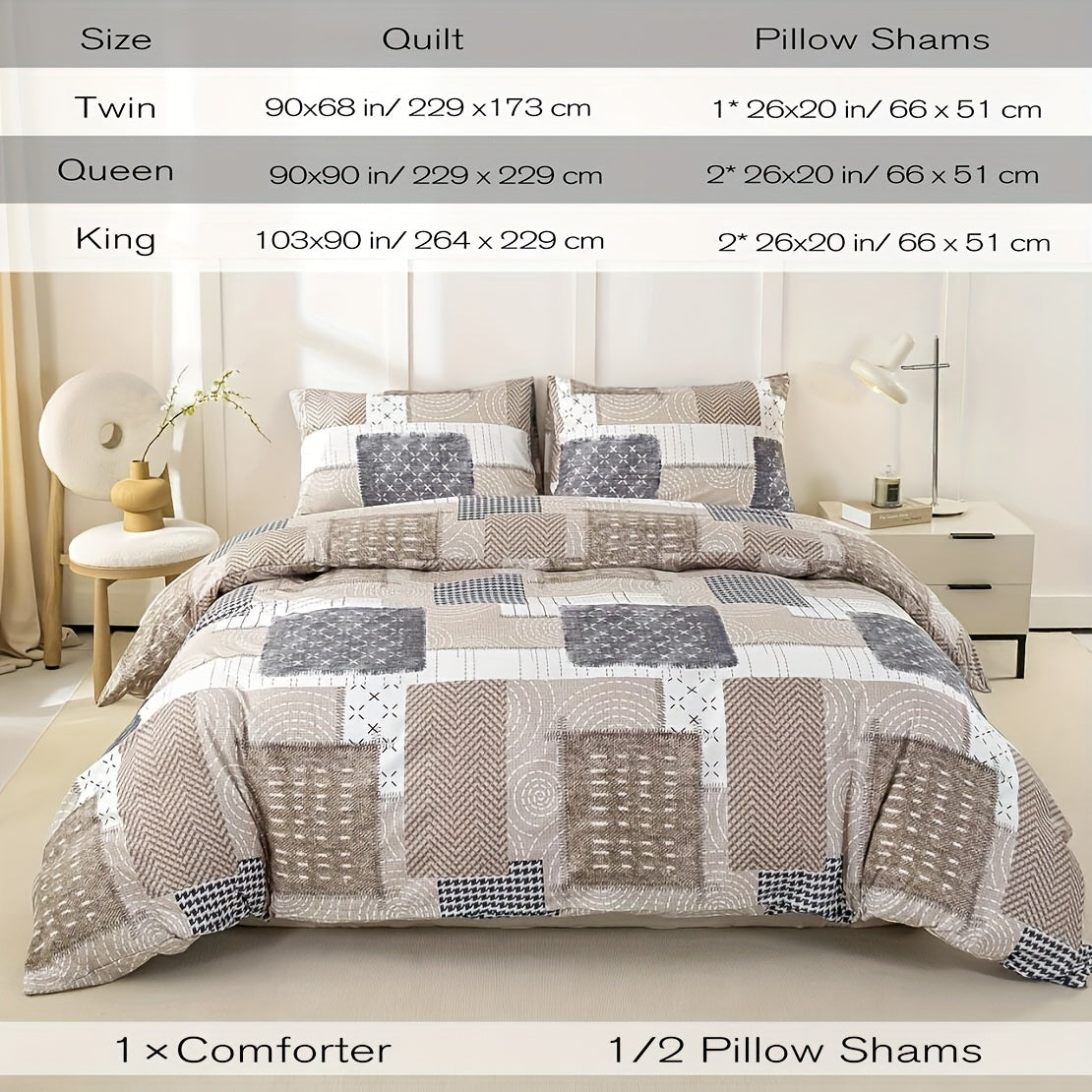 TEMU 3pcs Rustic Blue Comforter Set, Farmhouse Floral Bedding Set, Includes 1 Comforter And 2 Pillowcases, Twin-queen-king Size
