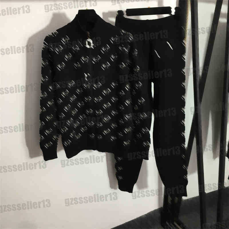 Luxury Designer Womens Knitted Tracksuits Fashion Brand Letter Logo Two Piece Sets One Size Stand Collar Zip Cardigan Jacket And Casual Trousers