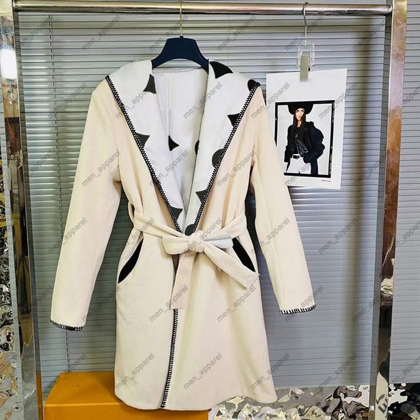 Womens Wool Blend Coats Fashion Winter Reversible Coat Women Classic Embroidery Warm Outerwear Elegant Color Contrast Long Wind Jackets 22FW