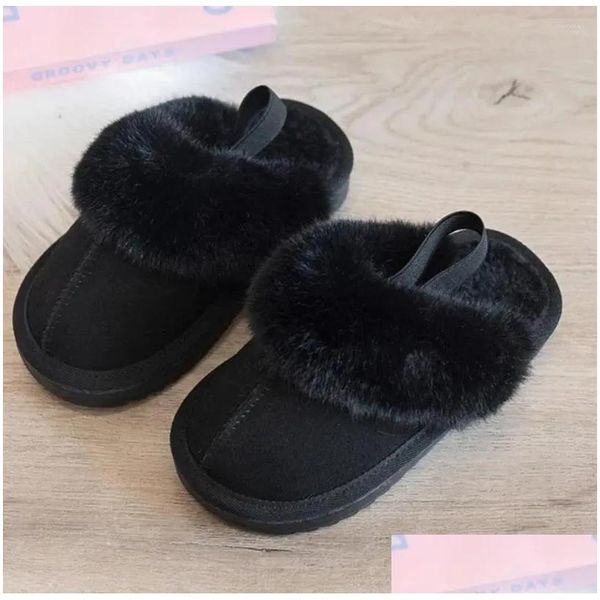 Slipper Fashion Fur Slippers Child Winter P Elastic Band Sandals Slip-On Platform Slides Boys Girls Designer Cotton Home Drop D Ota9T