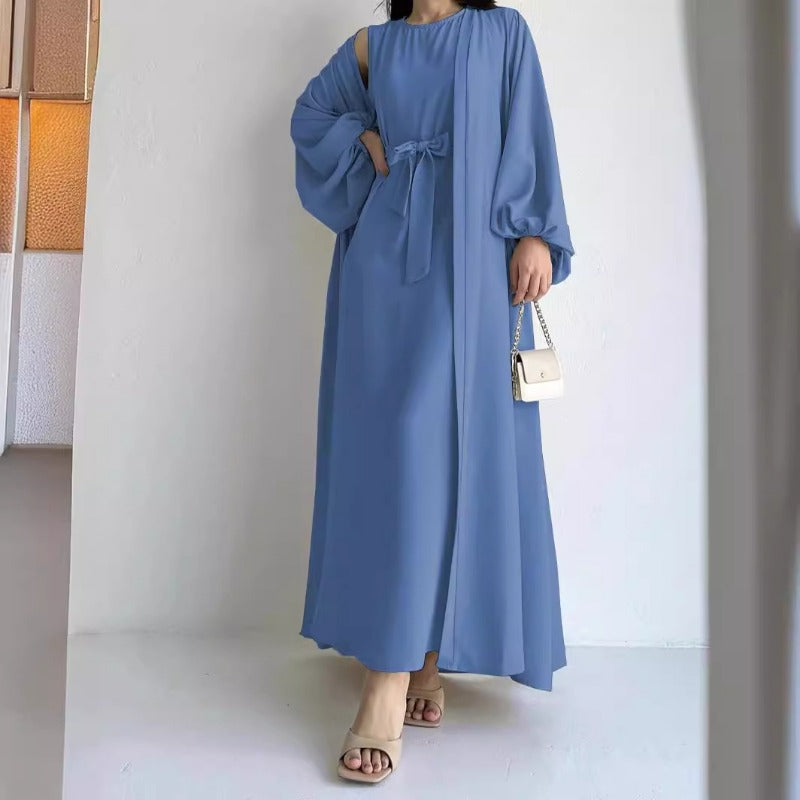 (415) Customized Women Tie Waist Loose Outerwear Long Robe