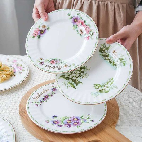 Ceramic Steak Plates Bone China Pocelain Salad Dessert Dish Seasonal Style Kitchen Tableware Wedding Gifts Party Presents 8 Inch X250129
