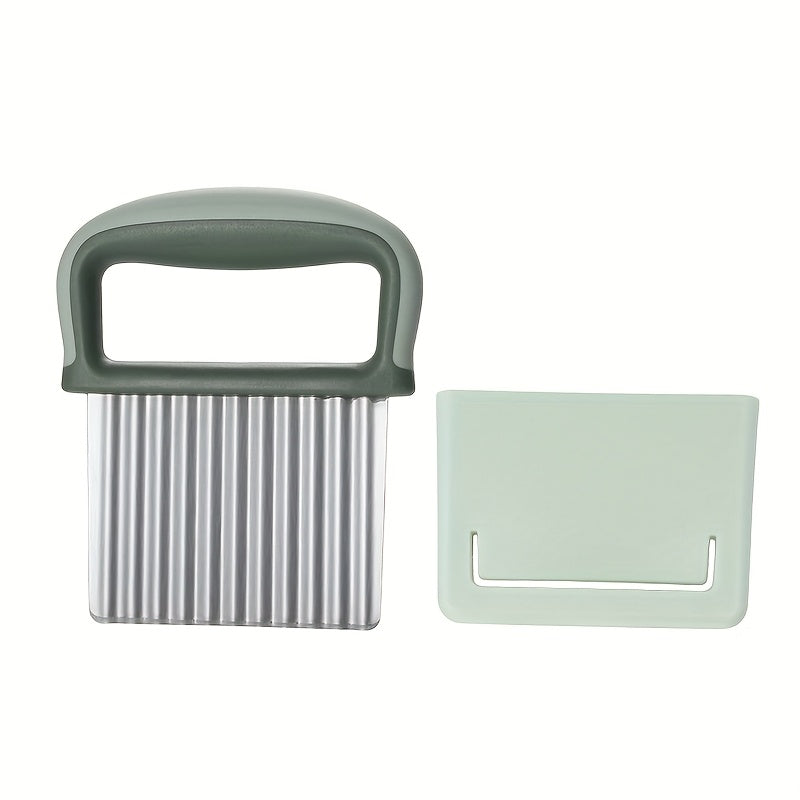 TEMU 1pc Stainless Steel Wavy French Fry Cutter, Pattern Vegetable Slicer Tool, Crinkle Cut Potato Chip Maker, Food Processor Accessory - No Battery