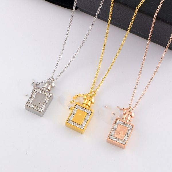 Classic pendant bottle necklace high polished easy chic letter logo engrave choker Stainless Steel Gold silver rose filled girls Women 45cm