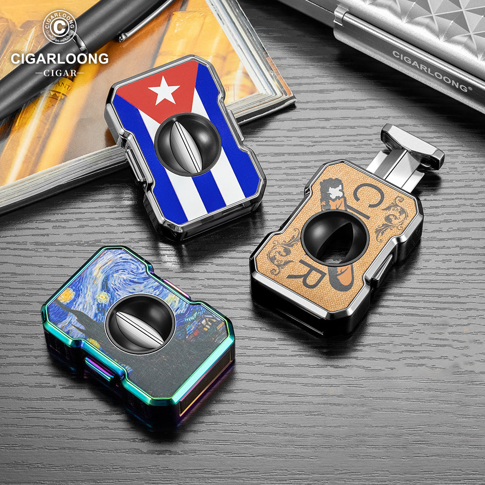 Cigar Cutter Mini Portable Travel V-Shape Sharp Blade Stainless Steel Exquisite Pattern Gadget Tool Smoking Accessories CE-25BY