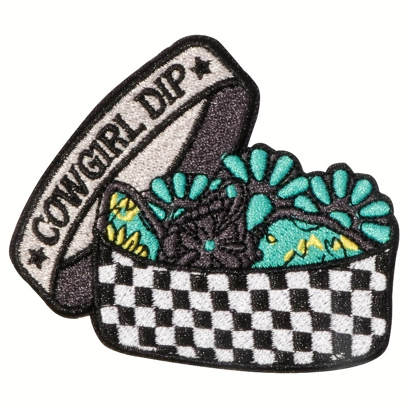 TEMU Embroidered "trendy Cowgirl Dip" Hot Glue Patch - Vibrant Mixed Colors, Full For , Backpacks, Jackets, Hats - Durable Iron-on Decorative