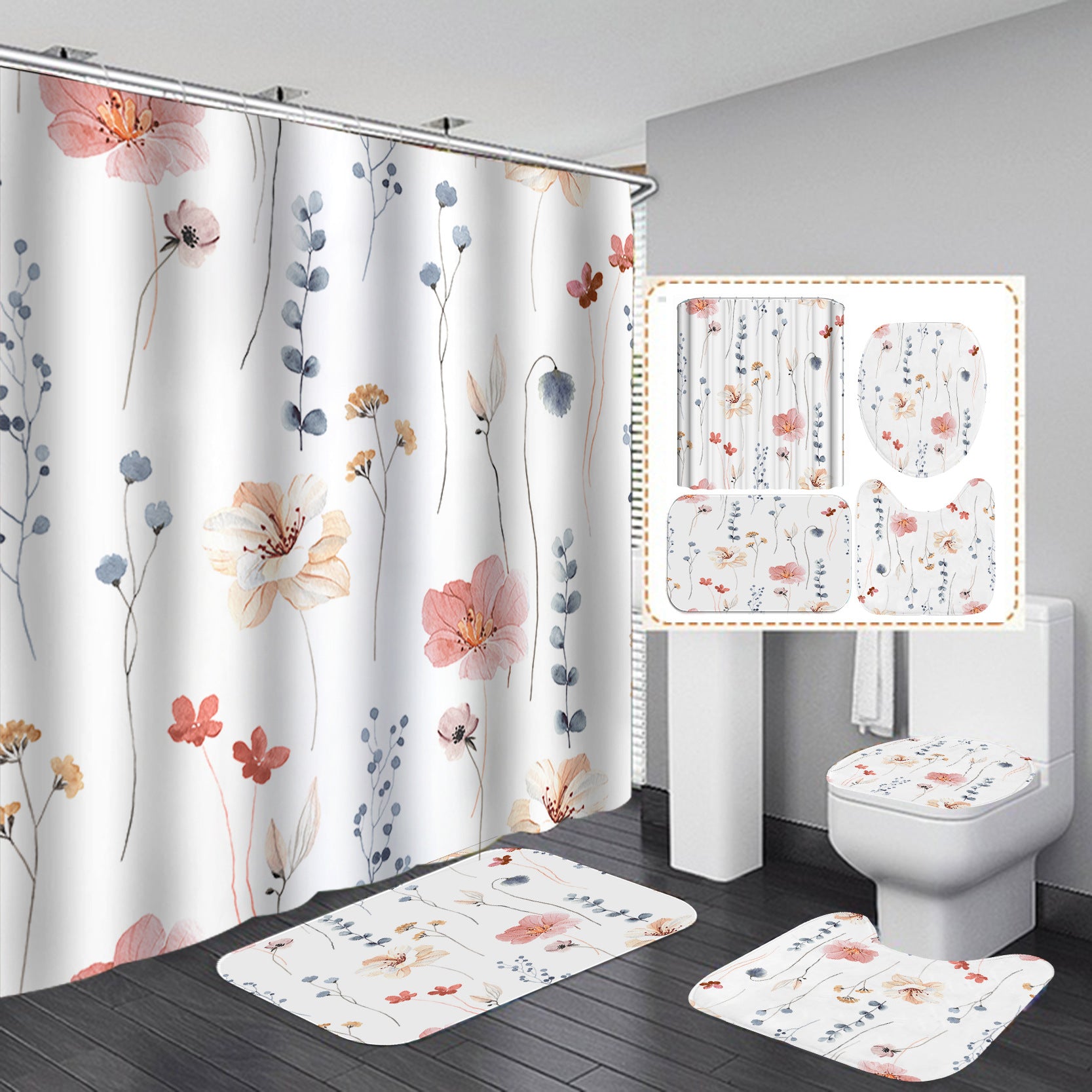 YL-37385 Bathroom toilet punch-free curtain waterproof anti-light roller blinds toilet toilet block curtain toilet three-piece set