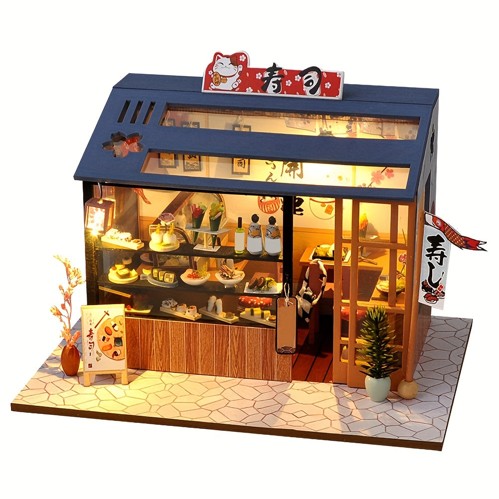 TEMU Miniature Dollhouse With Furniture And Led Lights, Japanese Model Kit Wooden Dollhouse, 1:24 Scale Wooden Handmade Building Model Puzzle Toy ()