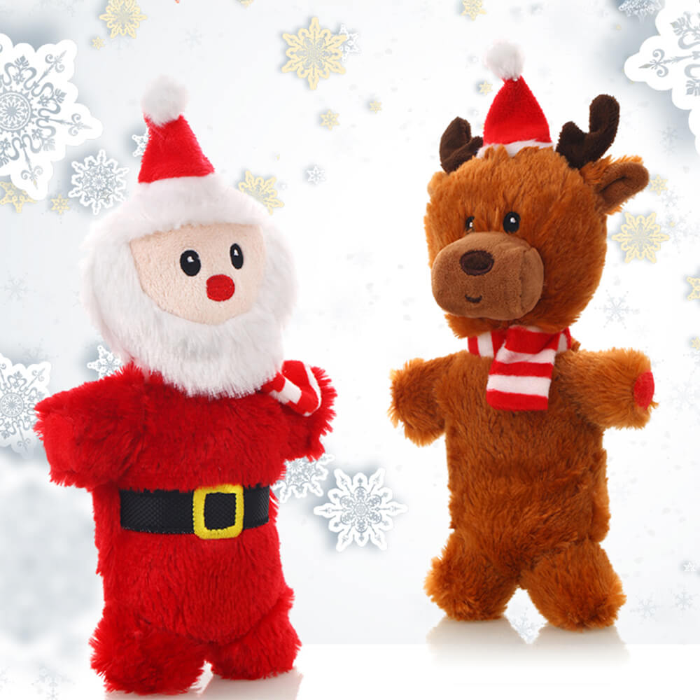 Christmas Santa Claus Doll Durable Squeaker Interactive Plush Dog Toy, Reindeer