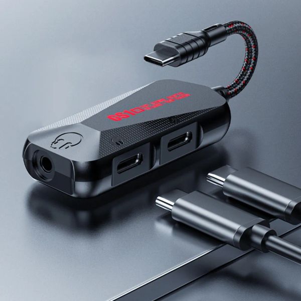 GS1 3-in-1 Jack Adapter USB-C to 3.5mm Headphone Adapter Type C to Audio Cable 60W Fast Charge Adapter Hi-Res Gaming Sound Card
