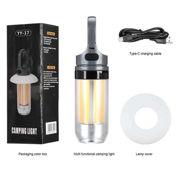 Solar Camping Lantern Dual light source tent light warm white dual light flashlight 5mode LED camping light 600mAh outdoor portable flashlig