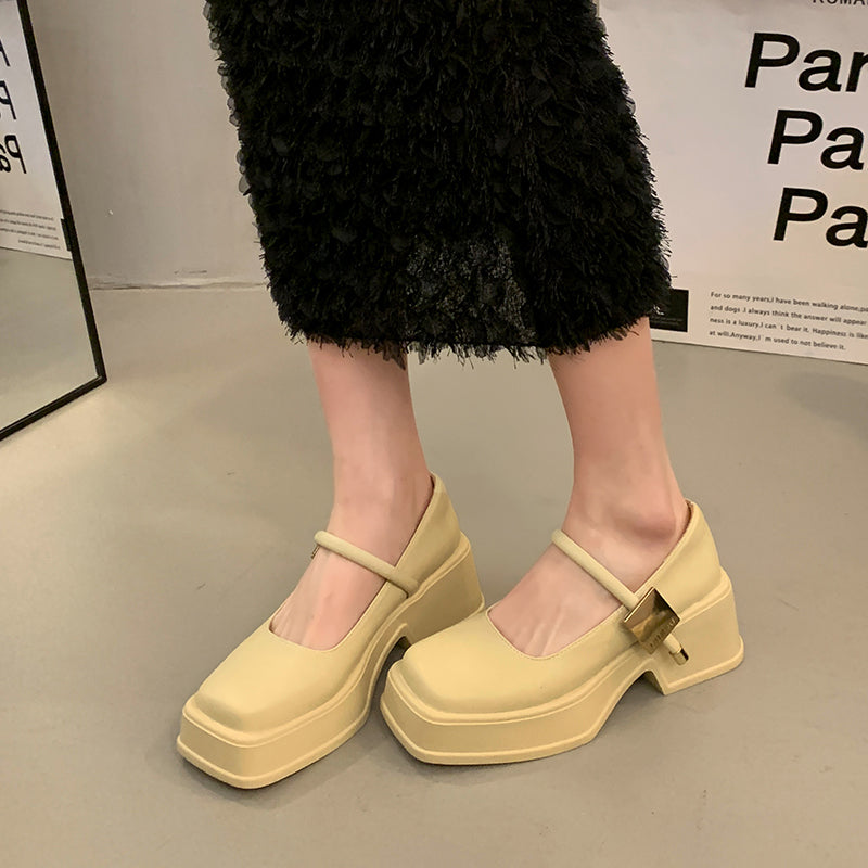 French Chunky Heels Women 2024 Spring Summer New Fashion Casual Mary Jane Shoes Ladies Designer Leather Sandals Women