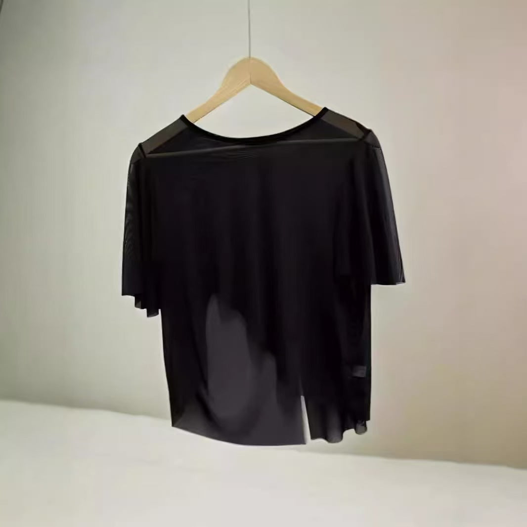 K1214 New summer outerwear shawl ice silk thin mesh large size sunscreen versatile slim jacket women irregular tops