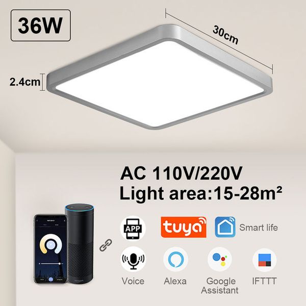 LED Ceiling lights Lamp Alexa App Voice Remote Control Square 24w 36w Modern Panel For Living Room Bedroom Kitchen Indoor Lighting
